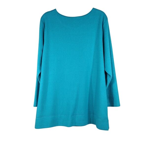 Woman Within Cotton Stretch Casual Comfy Loungewear Turquoise Long Sleeve Top - Picture 2 of 14